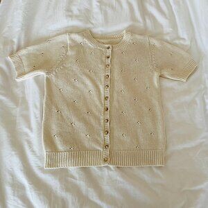 Sezane Kyle Cream Short Sleeve Cotton Cardigan